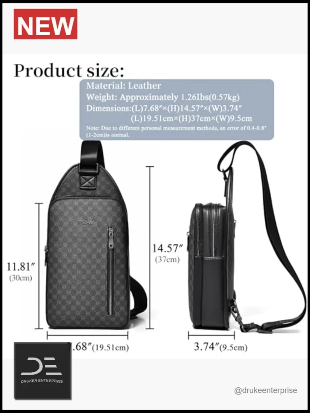 Men's PU Leather Crossbody Sling Backpack Water Resistant Travel Hiking Bag
